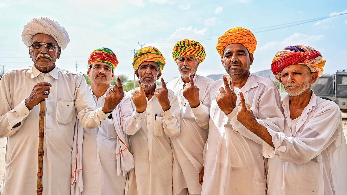 Voters after casting their votes for the second phase of the Lok Sabha elections, in Ajmer, Rajasthan (photo: PTI)