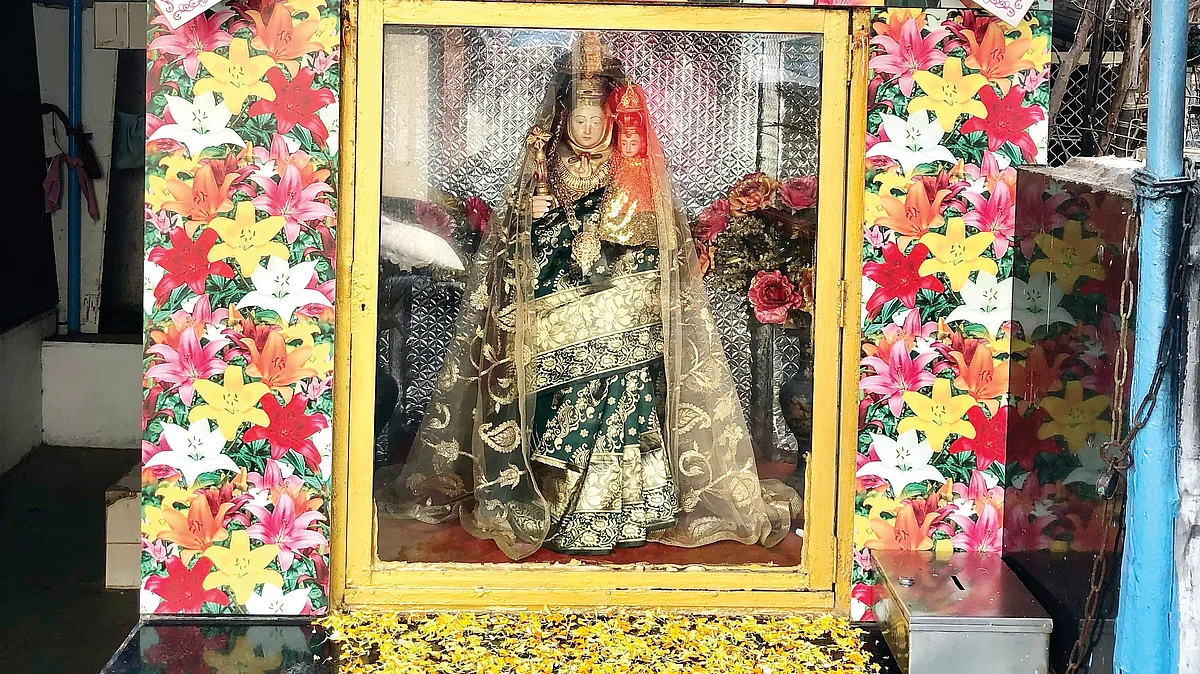 Mother Mary in a saree, among the marigold petals (photos: Sameer Zagade & Denise D'Silva)