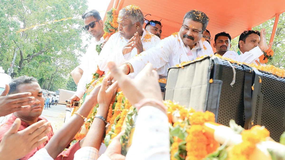 Union minister Dharmendra Pradhan in what he thought was the safe seat of Sambalpur (photo: @dpradhanbjp/X)