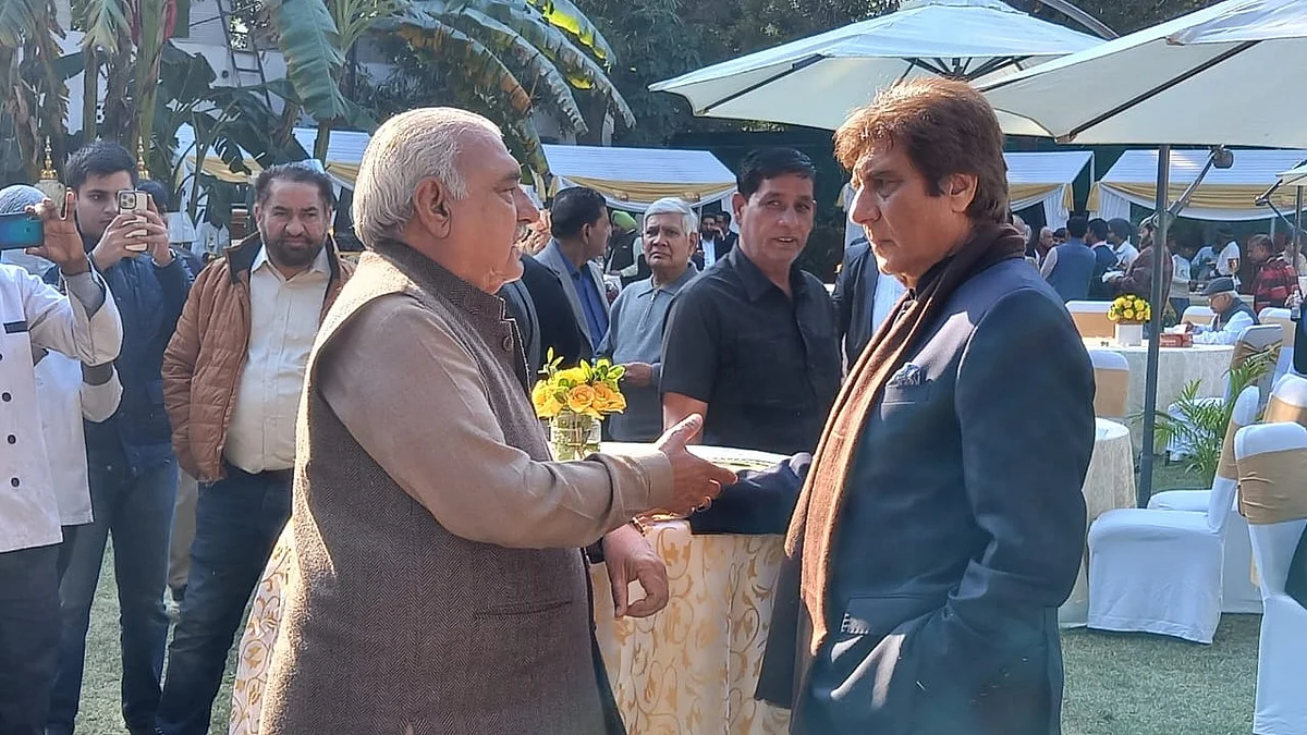 Raj Babbar (right) started his political journey with the Janata Dal, then moved to the Samajwadi Party and eventually joined the Congress in 2008 (photo: @RajBabbar23/X)