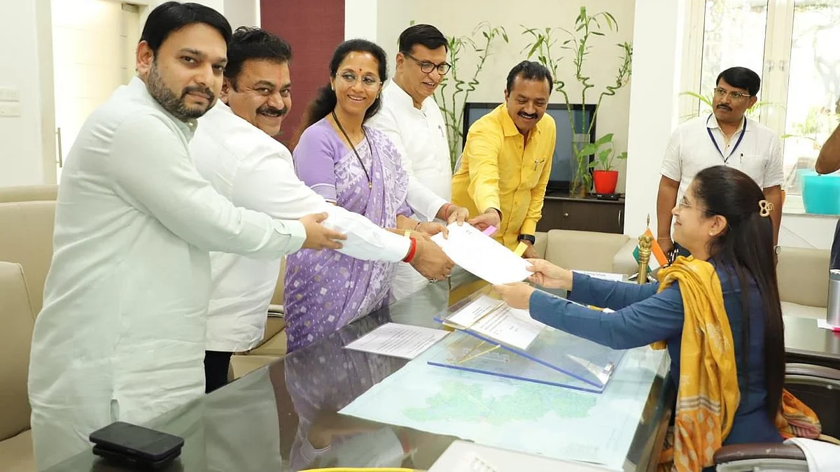 Supriya Sule of the Nationalist Congress Party (Sharadchandra Pawar) files her nomination papers to contest the Lok Sabha elections from Baramati, Pune (photo courtesy @NCPspeaks/X)