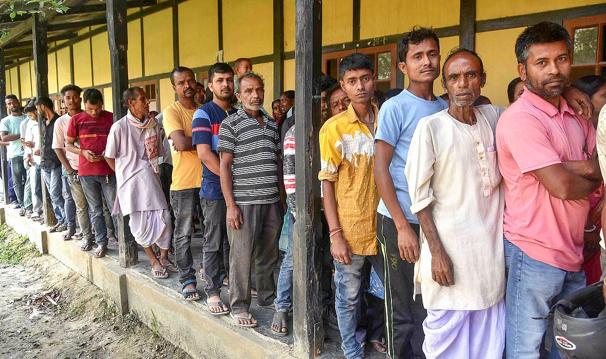 Voters at Mayong in Morigaon district of Assam (photo: PTI)