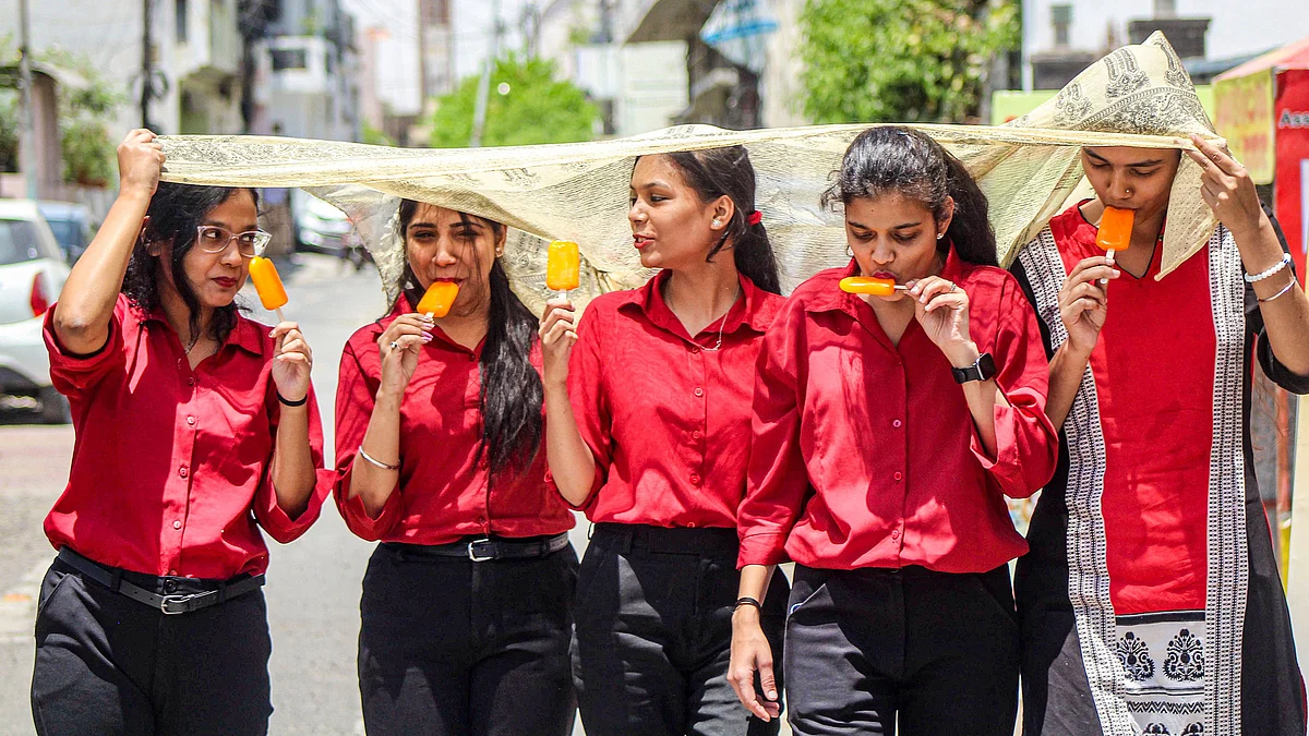 Women protect themselves from the heat in Agra on 29 May (photo: PTI)