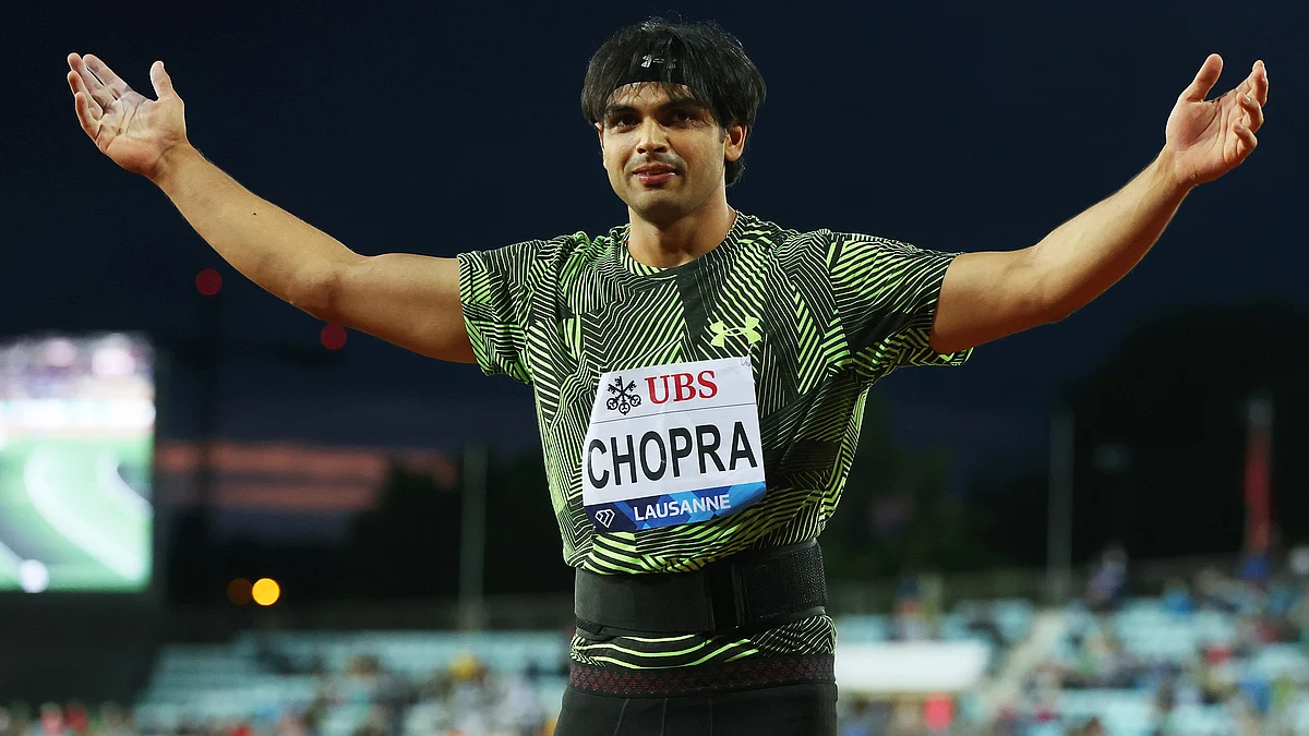 File photo of Neeraj Chopra celebrating after winning the Men's Javelin final in the 2023 Diamond League series at Stade Olympique de la Pontaise in Lausanne, Switzerland. (Photo by Alexander Hassenstein/Getty Images)