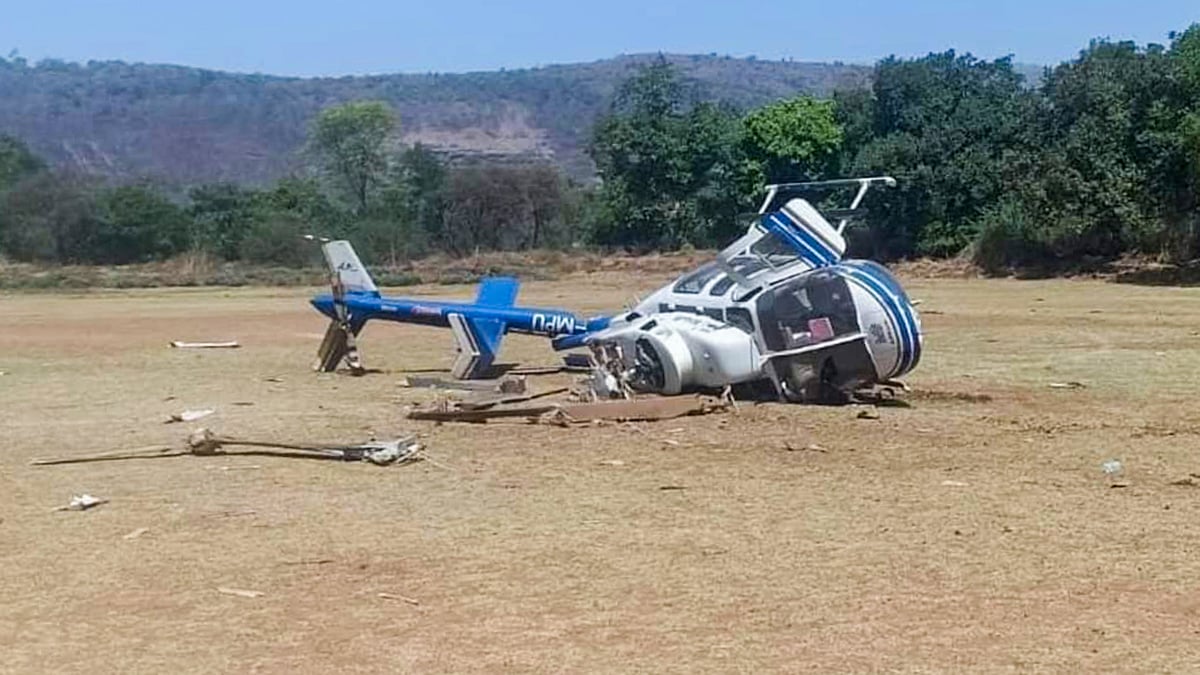Wreckage of the copter scheduled to pick up Shiv Sena (UBT) leader Sushma Andhare (photo: PTI)