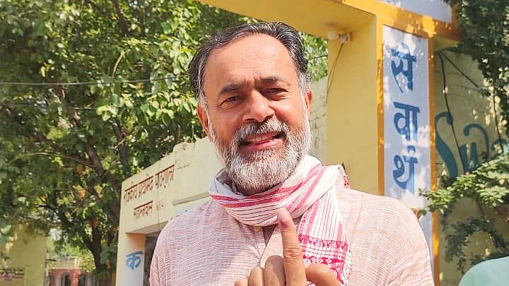 Yogendra Yadav after voting in the Lok Sabha polls 2024 (photo: @_YogendraYadav/X)