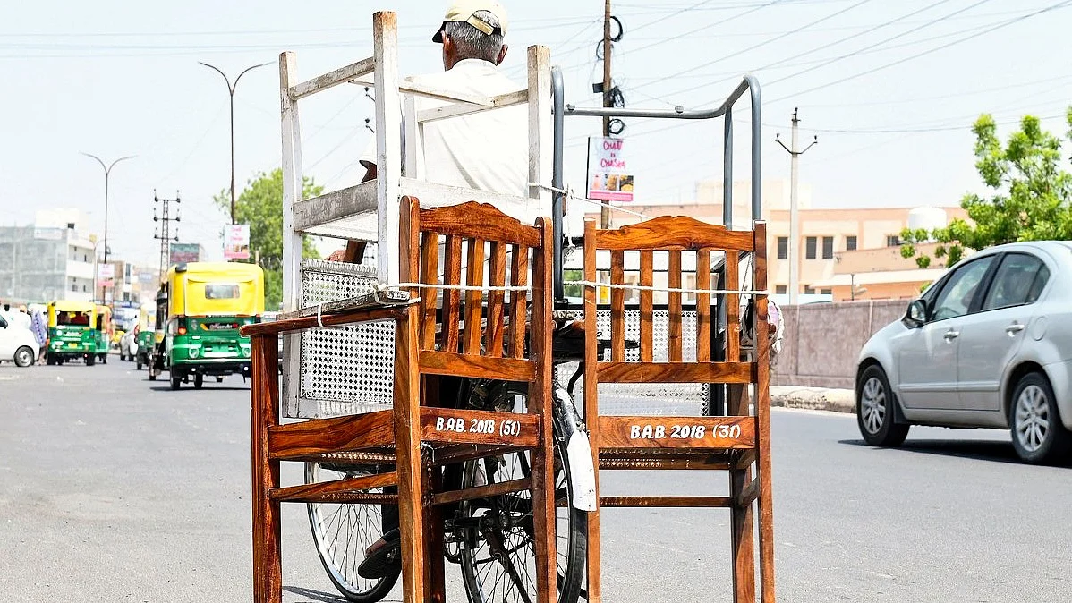 Chairs being transported to a counting centre in Rajasthan (photo: PTI)