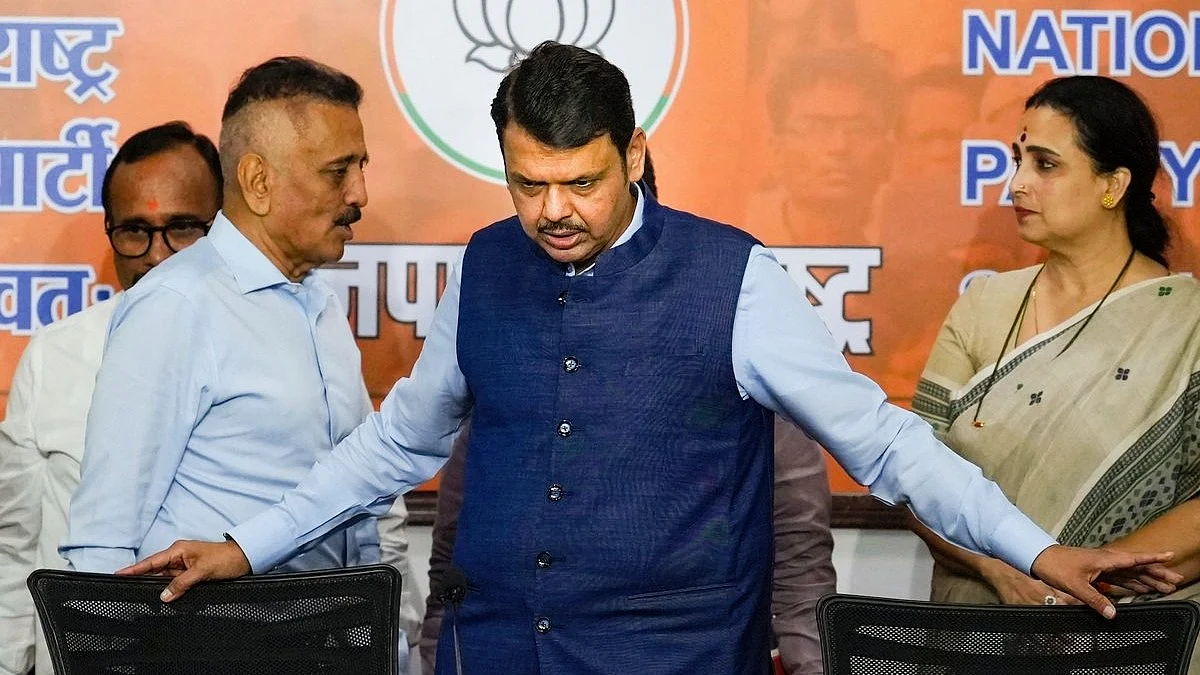 Devendra Fadnavis at a press conference in Mumbai (photo: PTI)