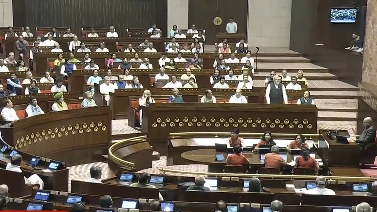 Screen grab of the 
264th Rajya Sabha proceedings from @sansad_tv/X