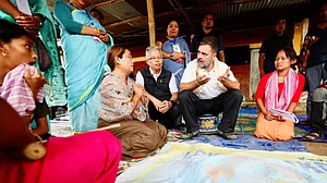 Rahul Gandhi at a relief camp (photo: @INCIndia/X)