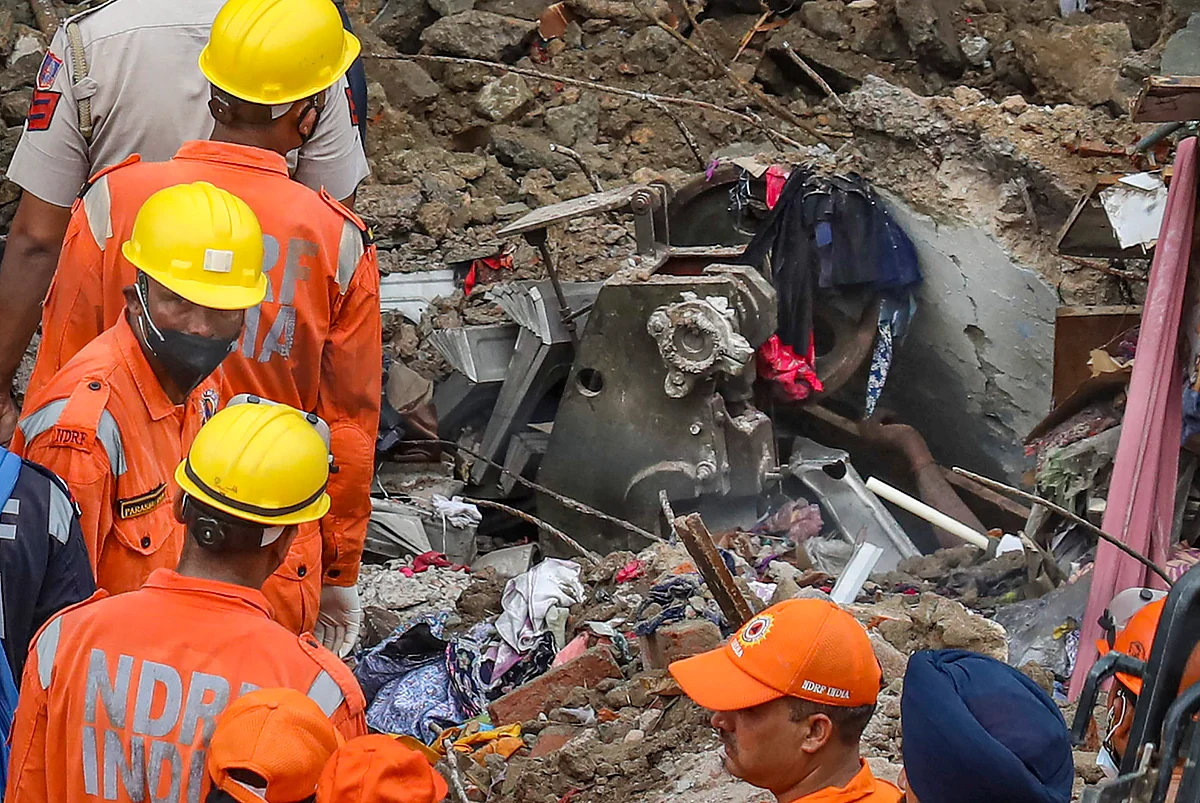The affected two-storey building housed three factories across its basement, ground, and first floors (photo: PTI)