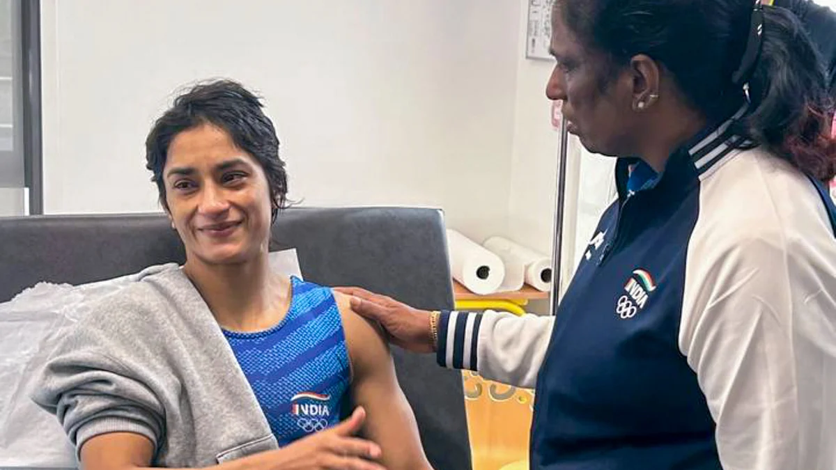 IOA president PT Usha meets Vinesh Phogat after the latter was hospitalised 