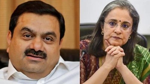Gautam Adani (left) and SEBI chief Madhabi Puri Buch (photo: @sathish_0207/X)