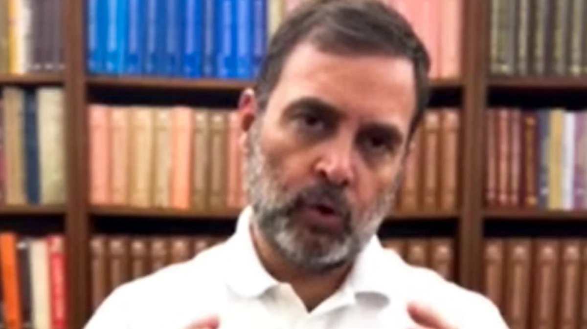 Rahul Gandhi delivers a video message in New Delhi on 11 August (photo: PTI)