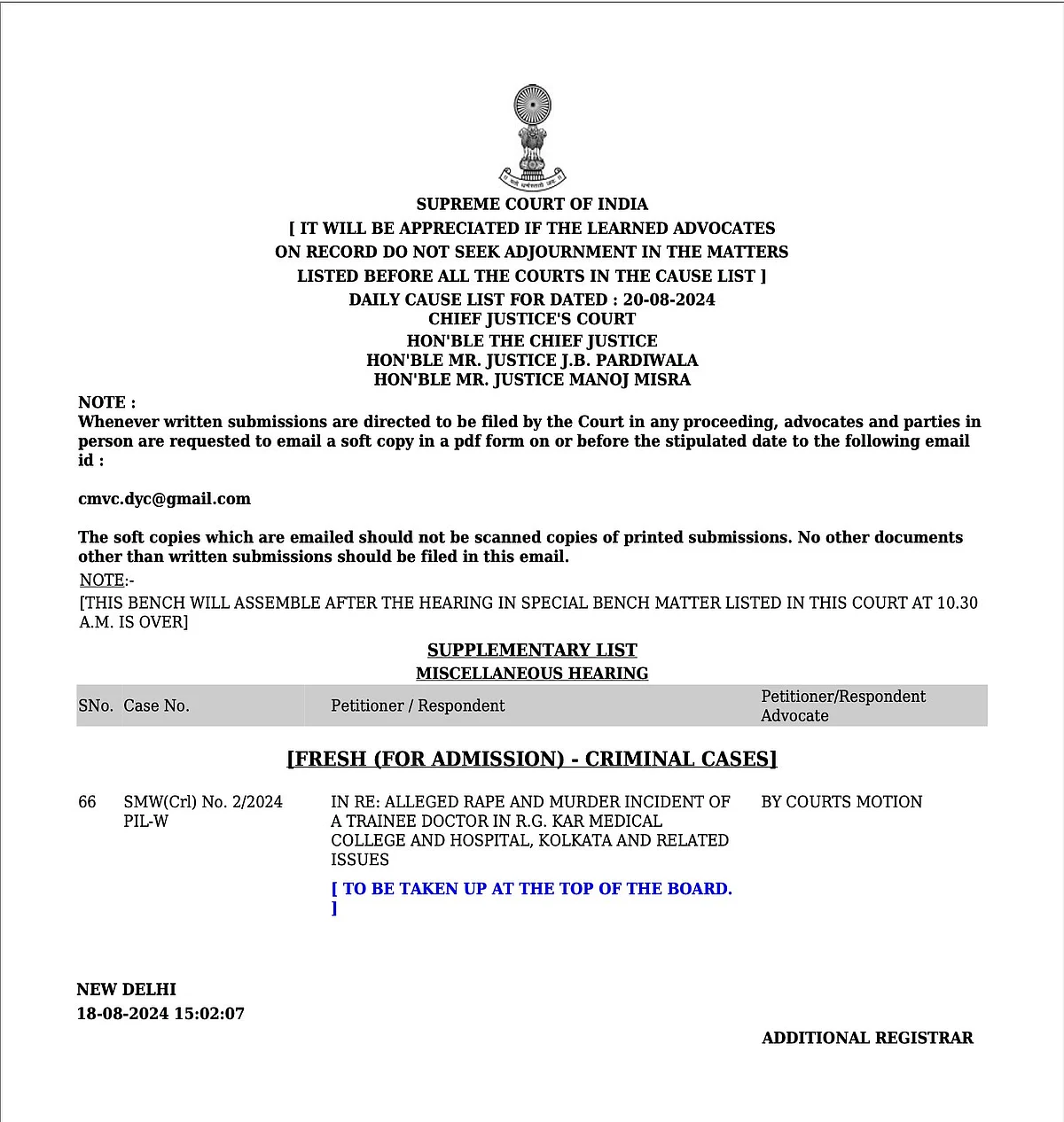 SC takes cognisance of Kolkata rape-murder incident, hearing on Aug 20