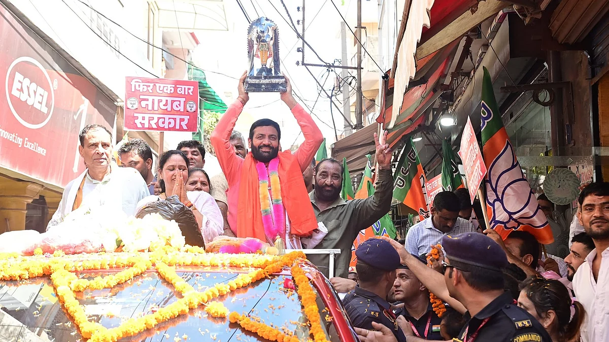 BJP leader and Haryana chief minister Nayab Singh Saini during the poll campaign on Wednesday