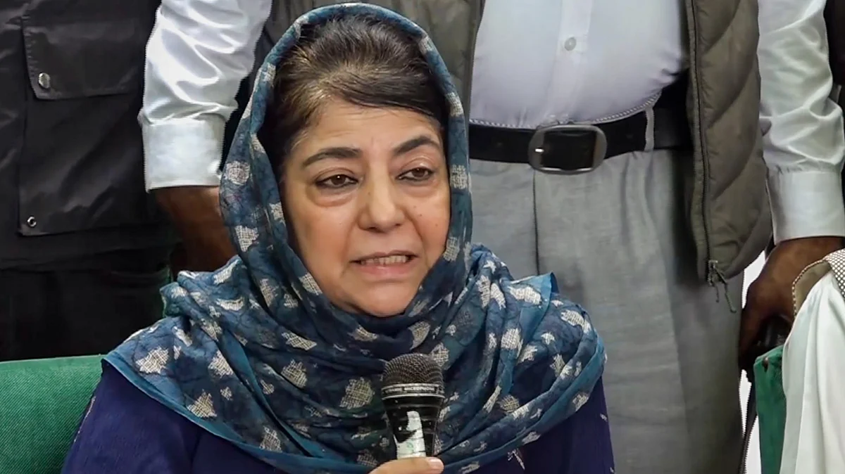 PDP chief Mehbooba Mufti addresses a press conference, in Srinagar, 3 Sept