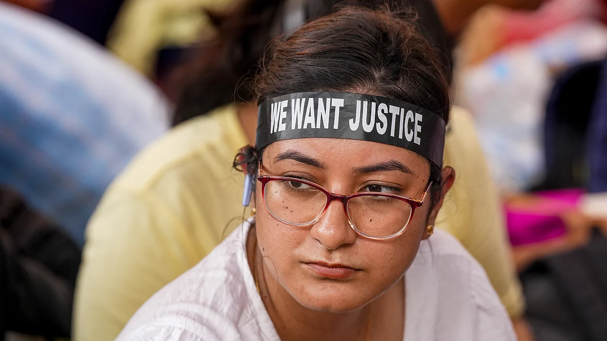 A protestor at a dharna in Kolkata (photo: PTI)