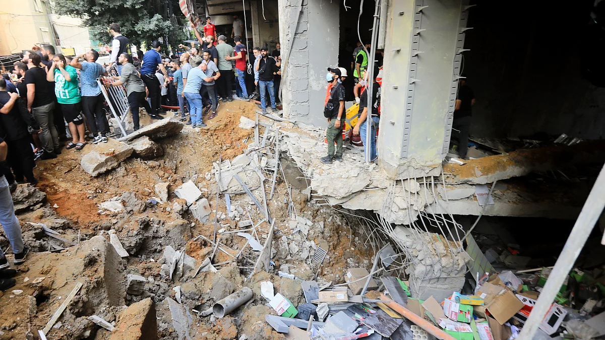 Damage from the Israeli airstrike (photo: IANS)