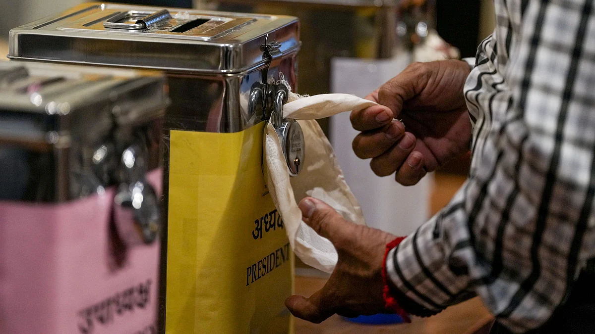 A ballot box being sealed at Miranda House college in New Delhi on 27 September (photo: PTI)