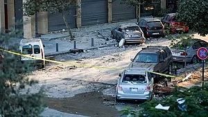 Vehicles damaged by Israeli airstrike in Beirut on 2 October (photo: IANS) 