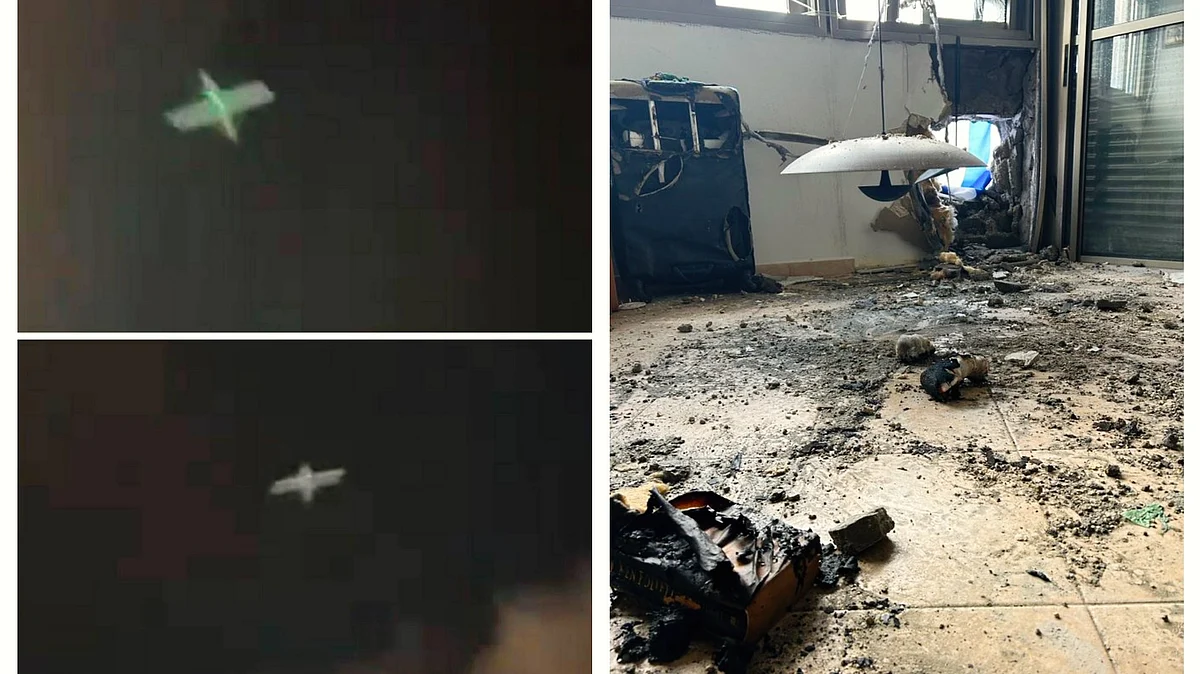 Video grab of the drones and the damage they allegedly caused