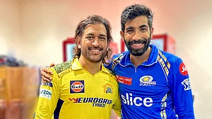 Jasprit Bumrah with MS Dhoni (photo: @Jaspritbumrah93/X)