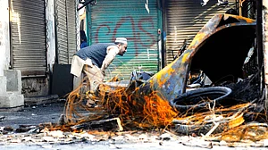 Muslim-owned shops burnt by rioters in Gokulpuri area, 7 March 2020