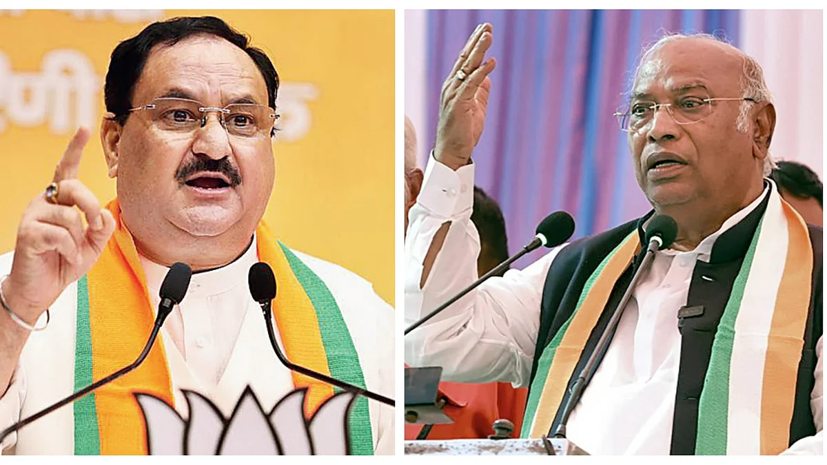 JP Nadda; (right) Mallikarjun Kharge
