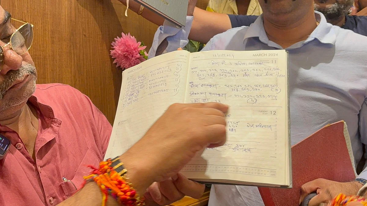 BJP general secretary Vinod Tawde's red diary that allegedly shows monies disbursed to voters