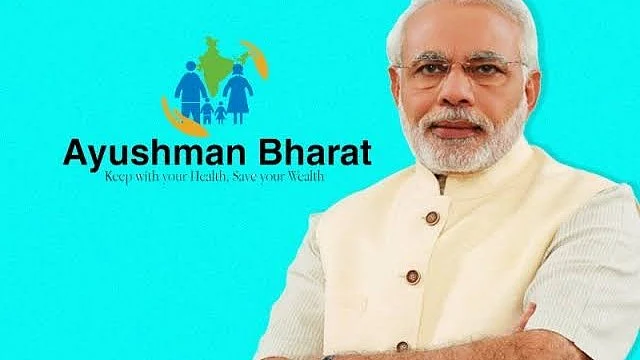 Ayushman Bharat promotional poster by the BJP, featuring PM Narendra Modi