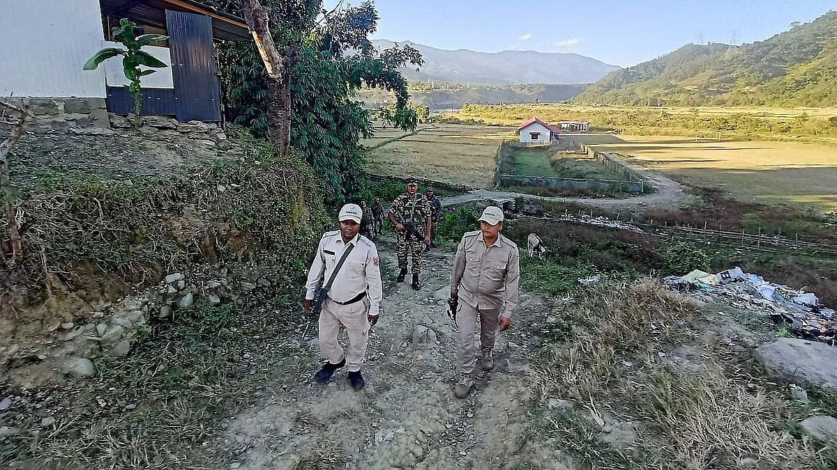Security personnel conduct a search operation in Manipur on 28 November (photo: PTI)