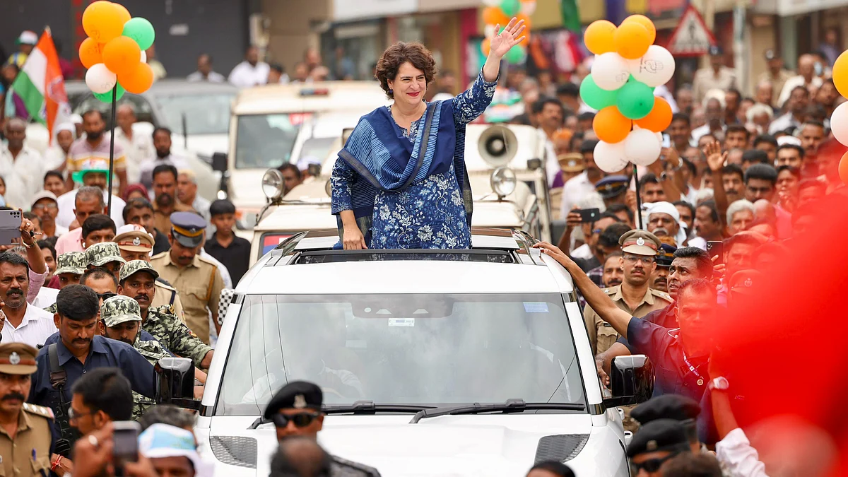 Priyanka Gandhi during a rally in Wayanad on 1 December (photo: PTI)