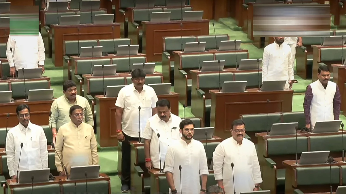 Aaditya Thackeray and others at Maharashtra Assembly on 7 December (photo: PTI)