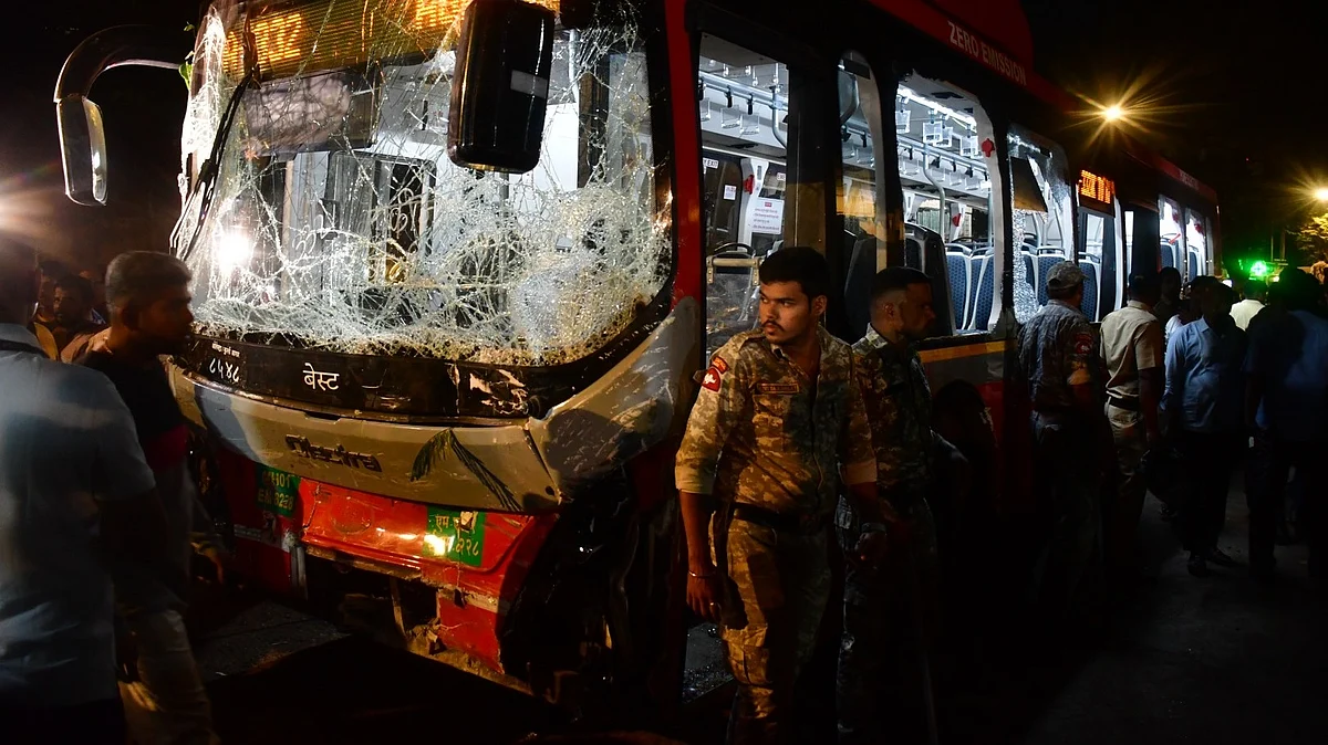 The damaged bus in Mumbai on 9 December