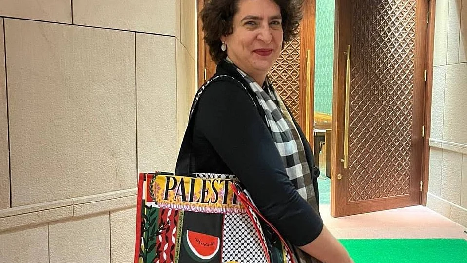 In the winter session, Priyanka made a statement with her Palestine tote in Parliament