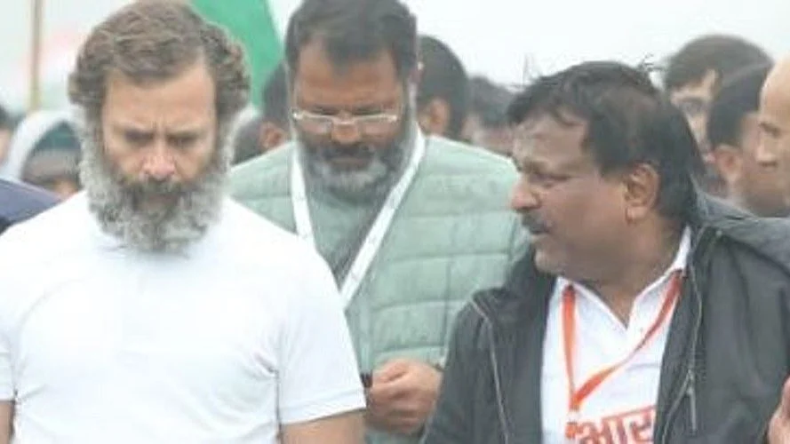 Congress Amethi district president Pradeep Singhal (right) with Rahul Gandhi
