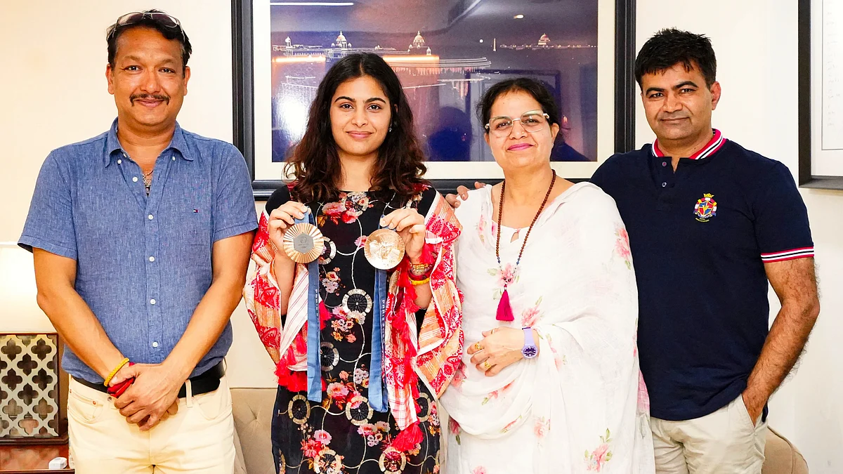 Olympics bronze medallist Manu Bhaker with her medals