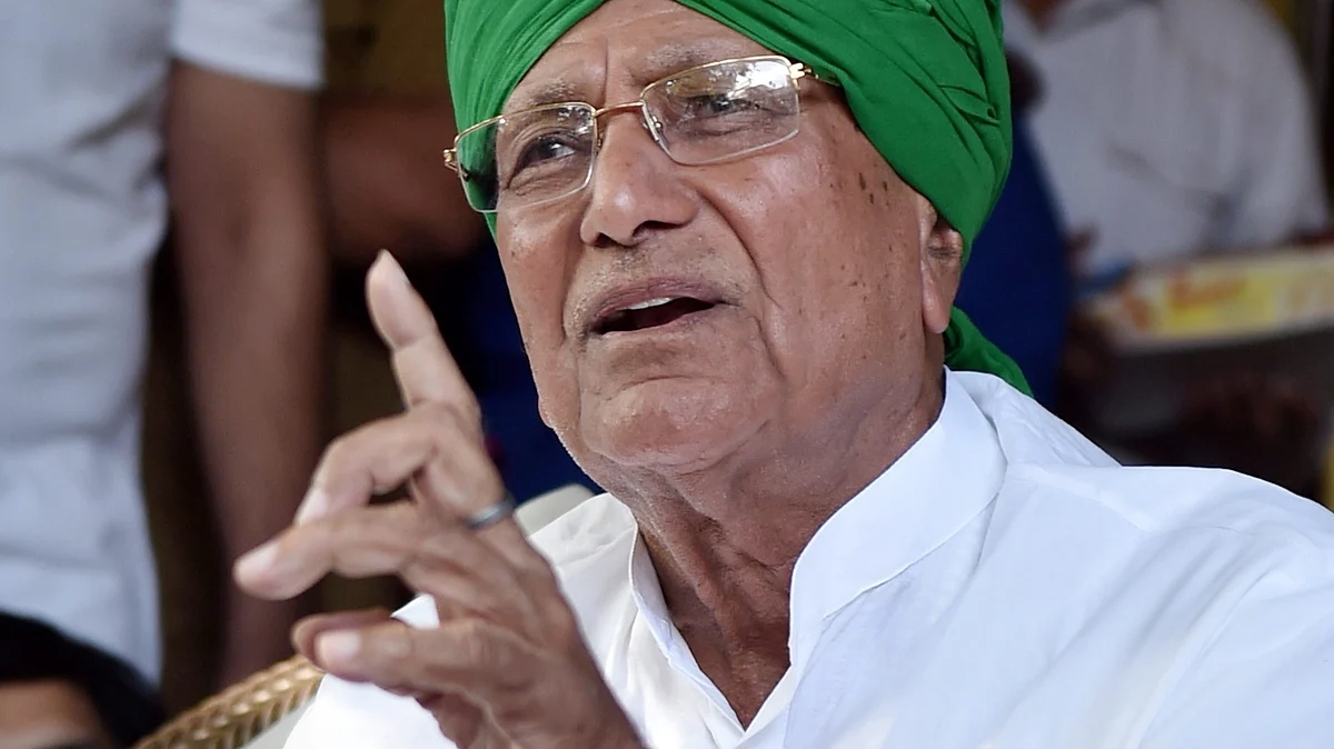 Om Prakash Chautala addresses the media in Delhi (photo: PTI)