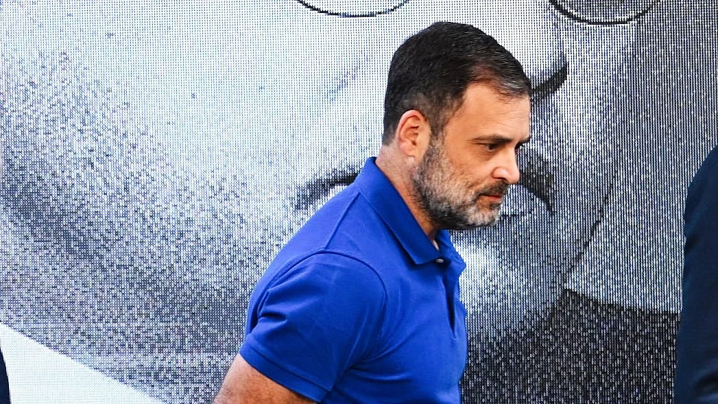 Rahul Gandhi at a press conference on the Ambedkar issue (photo: Vipin/NH)