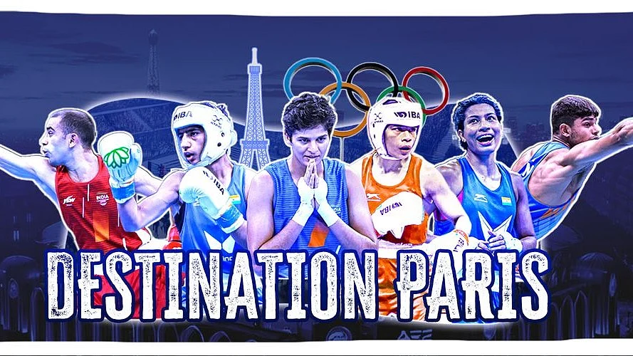 Promotional banner for Team India's boxing foray at the Paris Olympics
