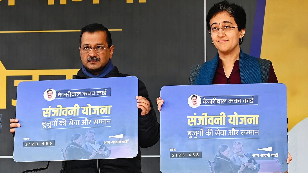 Delhi CM Atishi and AAP convenor Arvind Kejriwal launch Sanjeevani Yojana (photo: Vipin/NH)