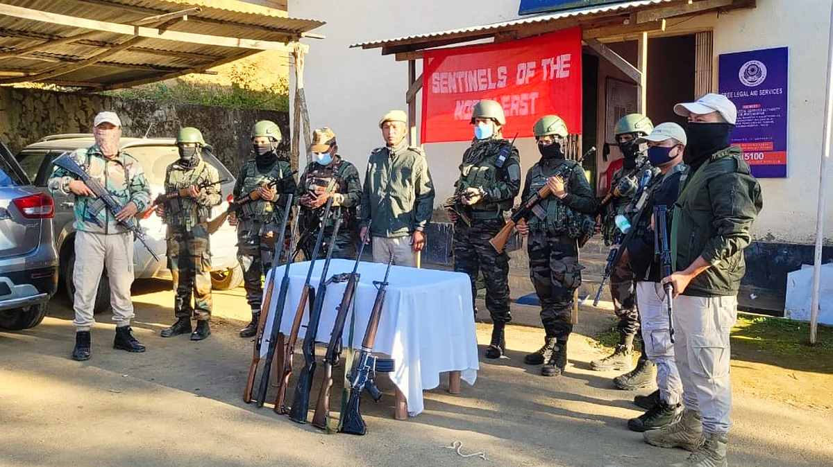 Arms recovered by security personnel in Churachandpur district (photo: PTI)