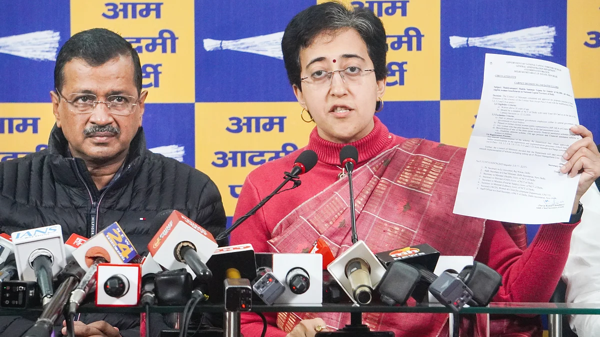Arvind Kejriwal and Atishi at the press conference (photo: PTI)