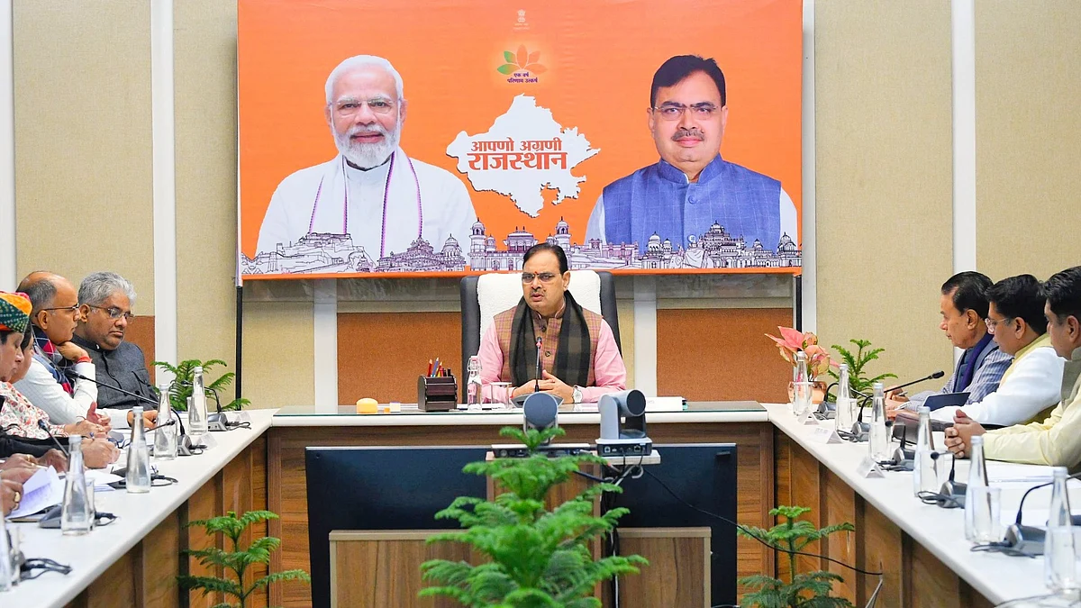 Bhajan Lal Sharma at a ministerial meeting (photo: @bhajanlalbjp/X)