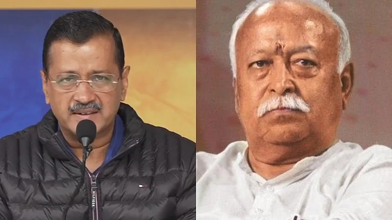 Arvind Kejriwal (left) writes to ask Mohan Bhagwat about RSS stance on BJP’s political actions 