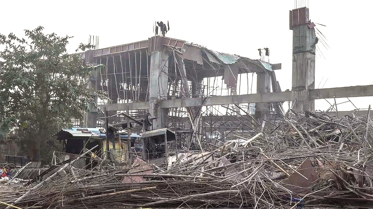 The under-construction building at Kannauj railway station that collapsed on 11 Jan 2025 (Photo: PTI)