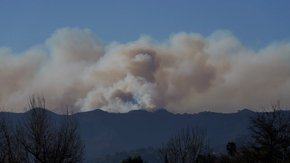 Smoke from Palisades fire rises over a ridge on 11 January (photo: PTI)