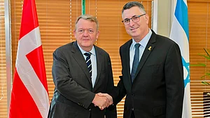 Gideon Sa'ar with Danish foreign minister Lars Lokke Rasmussen in Jerusalem (photo: @gidonsaar/X)