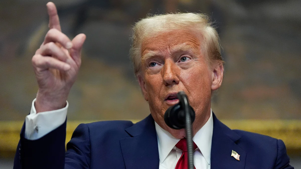 Donald Trump’s address from the White House on 21 January (photo: PTI)